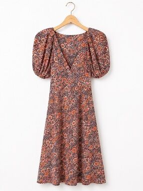 Sincerely Jules Rust Floral Puff-Sleeve maxi Dress